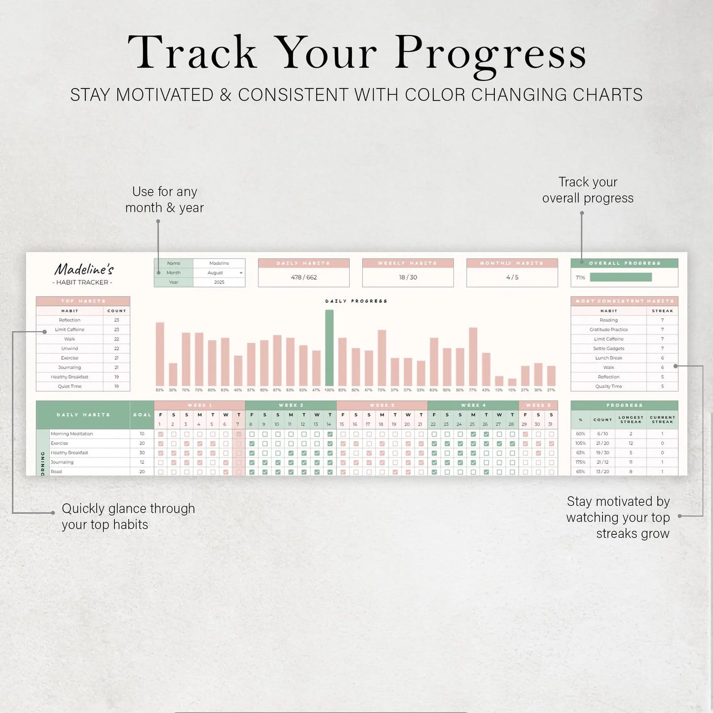 Personal 1–1 Coaching + ADHD Habit Tracker & Goal Planner Spreadsheet (Sheets & Excel)